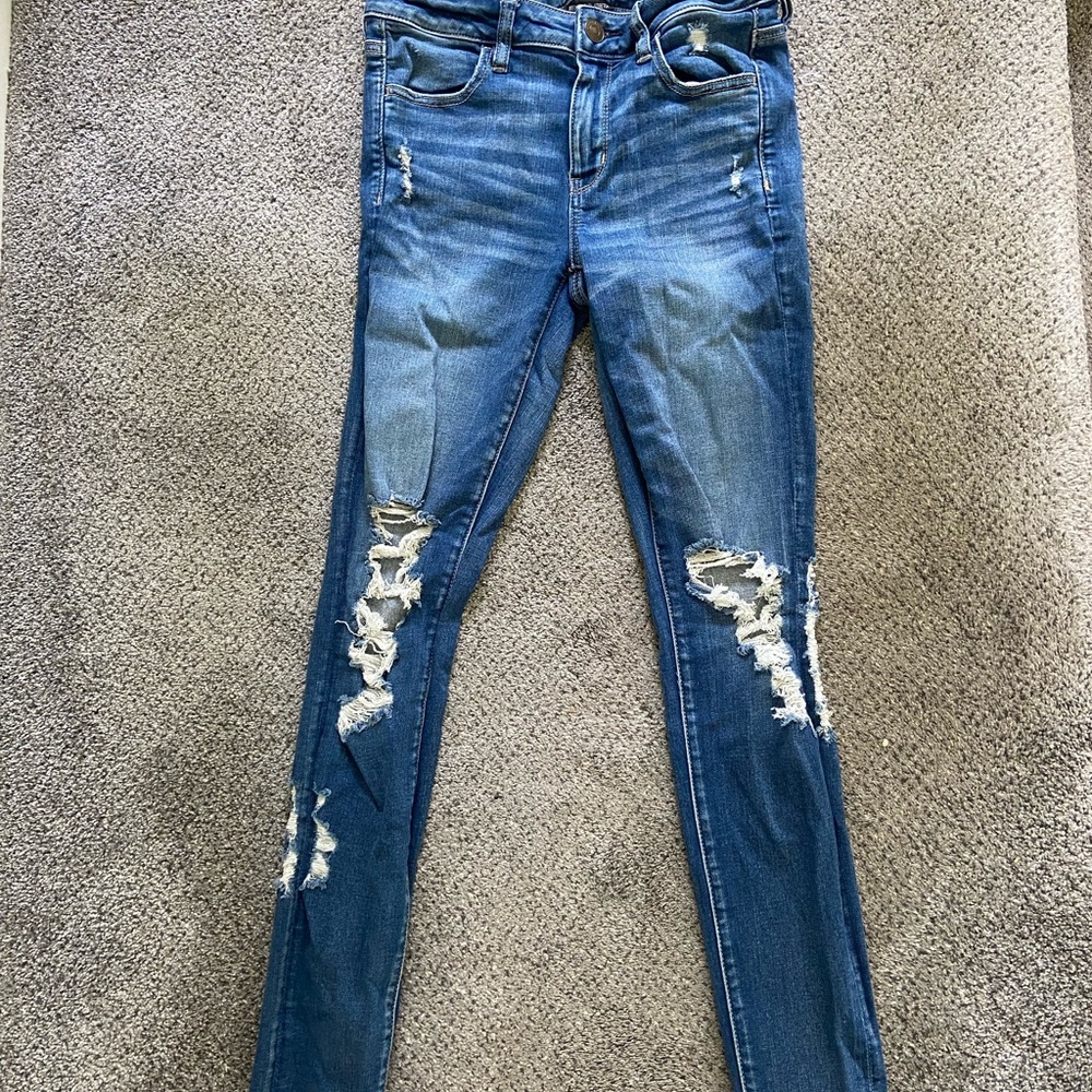 American Eagle dark washed distressed jeans